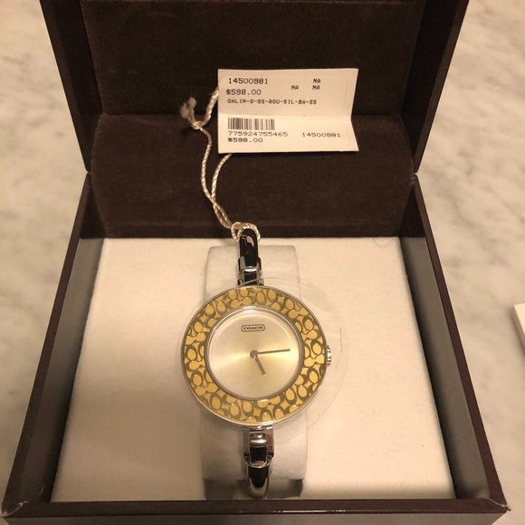 NWT Coach Monogram Gold trim bezel Bangle watch - Picture 1 of 9